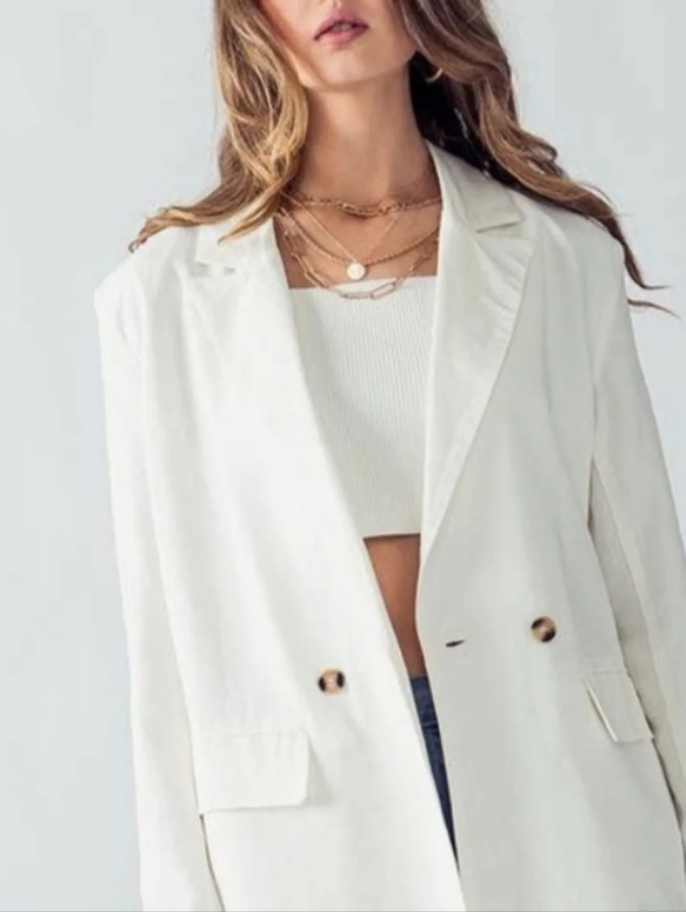HALSTON Linen Blend White Double Breasted Blazer | S - Picture 1 of 9